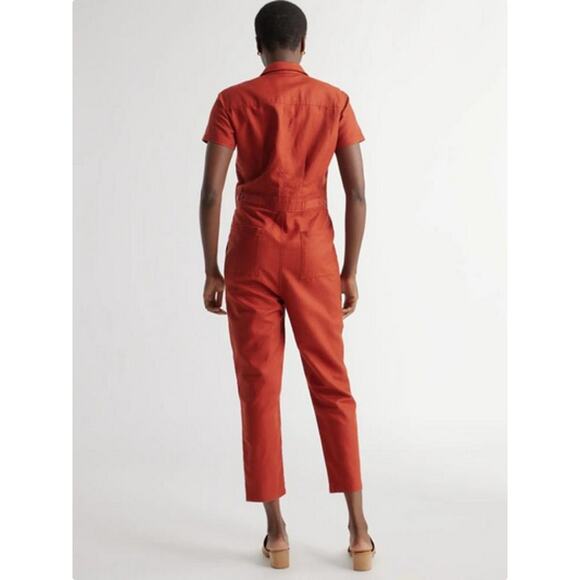 Quince Cotton Linen Twill Short Sleeve Coverall Jumpsuit Size L NWT - Picture 3 of 4
